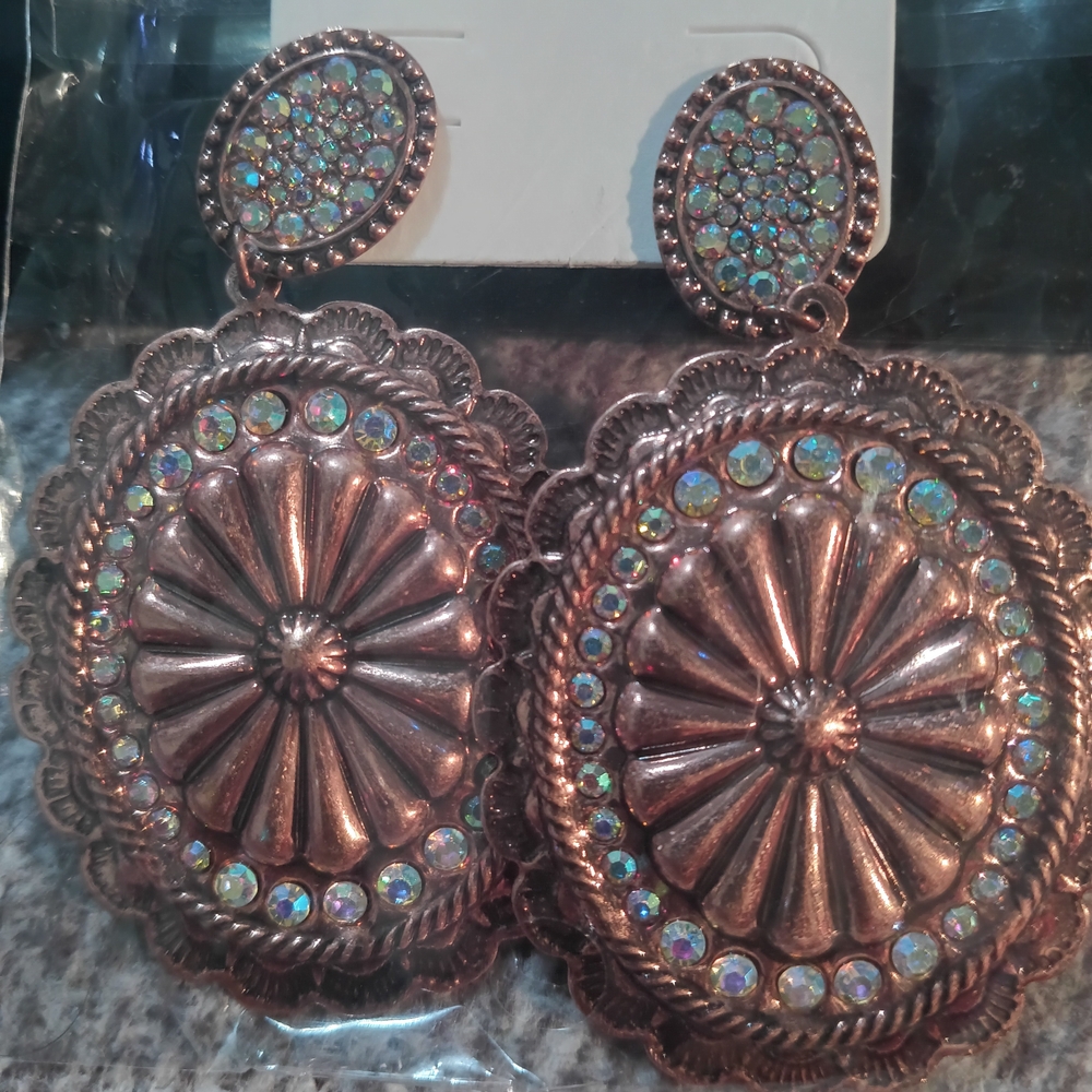 Bronze Statement Earrings with Iridescent Accents